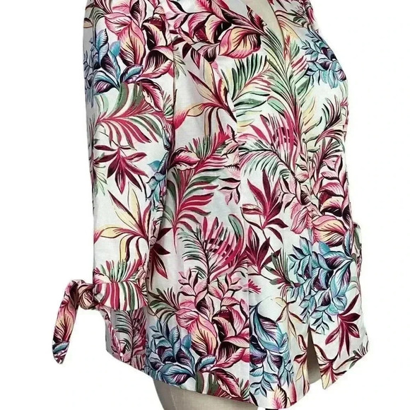 Tahari ASL Women 18W Floral Open Jacket Ivory Multicolor 3/4 Tie Sleeve NEW - Picture 2 of 9